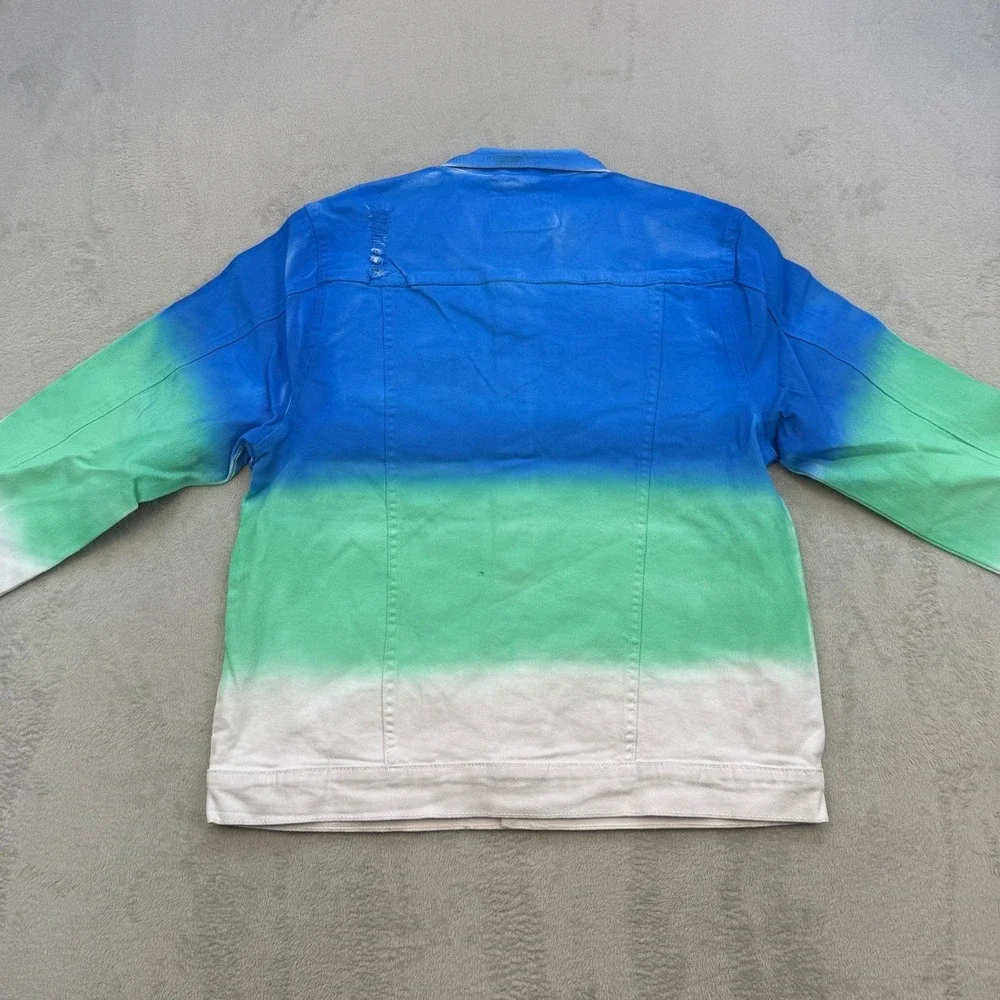Waimea Denim Jacket Mens Medium Blue Green White Ombre Distressed Streetwear New